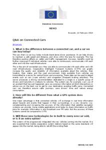 EUROPEAN COMMISSION  MEMO Brussels, 12 February[removed]Q&A on Connected Cars