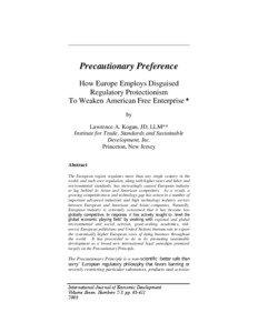 Precautionary Preference How Europe Employs Disguised Regulatory Protectionism