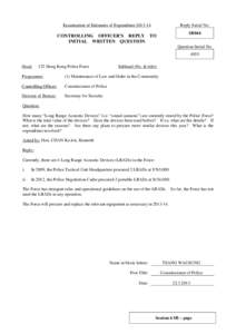 Examination of Estimates of ExpenditureReply Serial No. SB044  CONTROLLING OFFICER’S REPLY TO