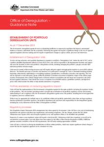 Office of Deregulation – Guidance Note ESTABLISHMENT OF PORTFOLIO DEREGULATION UNITS As at 17 December 2013
