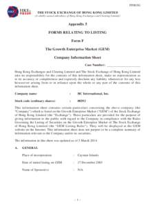 FF003G THE STOCK EXCHANGE OF HONG KONG LIMITED (A wholly-owned subsidiary of Hong Kong Exchanges and Clearing Limited) Appendix 5 FORMS RELATING TO LISTING