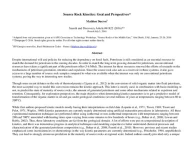 Source Rock Kinetics: Goal and Perspectives; #)