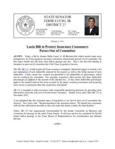    February 5, 2013 Lucio Bill to Protect Insurance Consumers Passes Out of Committee