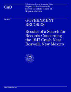 NSIAD[removed]Government Records: Results of a Search for Records Concerning the 1947 Crash Near Roswell, New Mexico