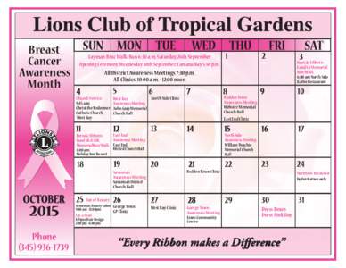 Breast Cancer Awareness Month  Cayman Brac Walk/Run 6:30 a.m. Saturday, 26th September