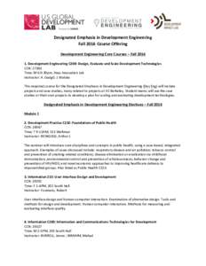  Designated	Emphasis	in	Development	Engineering	 Fall	2016	Course	Offering