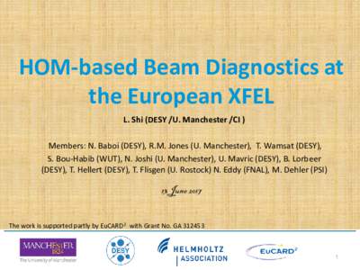 HOM-based Beam Diagnostics at the European XFEL L. Shi (DESY /U. Manchester /CI ) Members: N. Baboi (DESY), R.M. Jones (U. Manchester), T. Wamsat (DESY), S. Bou-Habib (WUT), N. Joshi (U. Manchester), U. Mavric (DESY), B.