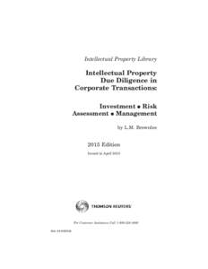 Intellectual Property Library  Intellectual Property Due Diligence in Corporate Transactions: Investment E Risk