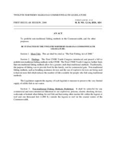 TWELFTH NORTHERN MARIANAS COMMONWEALTH LEGISLATURE PUBLIC LAW NOFIRST REGULAR SESSION, 2000 H. B. NO, HD1, SD1 ______________________________________________________________________________