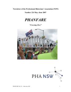 Newsletter of the Professional Historians’ Association (NSW) Number 224 May–June 2007 PHANFARE “Crossing Over”