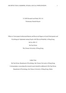 ARCHITECTURAL BARRIER, STIGMA, SOCIAL PARTICIPATION  1 I.CARE Research and Study[removed]Preliminary Results Report