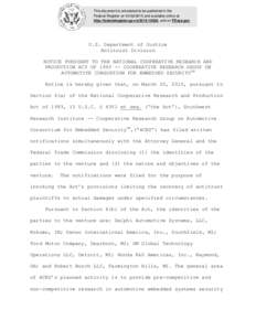 This document is scheduled to be published in the Federal Register onand available online at http://federalregister.gov/a, and on FDsys.gov U.S. Department of Justice Antitrust Division