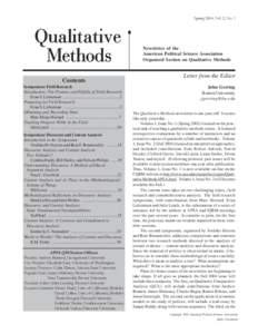 Spring 2004, Vol. 2, No. 1  Qualitative Methods Contents Symposium: Field Research