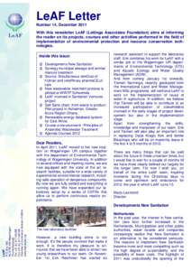 LeAF Letter Number 14, December 2011 With this newsletter LeAF (Lettinga Associates Foundation) aims at informing the reader on its projects, courses and other activities performed in the field of implementation of envir