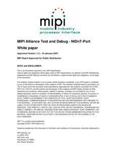 MIPI Alliance Test and Debug - NIDnT-Port White paper Approved Version: 1.0 – 10 January 2007