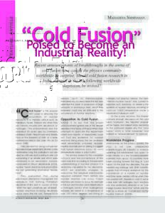Feature Article  MAHADEVA SRINIVASAN “Cold Fusion
