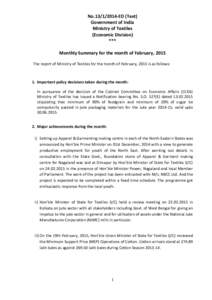 NoED (Text) Government of India Ministry of Textiles (Economic Division) *** Monthly Summary for the month of February, 2015