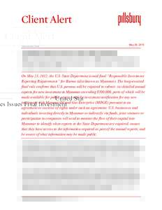 United States Issues Final Investment Reporting Requirements for Burma/Myanmar