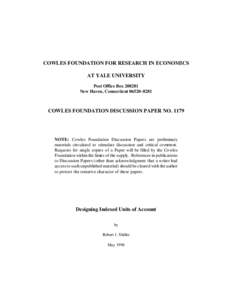 COWLES FOUNDATION FOR RESEARCH IN ECONOMICS AT YALE UNIVERSITY Post Office BoxNew Haven, Connecticut 06520–8281  COWLES FOUNDATION DISCUSSION PAPER NO. 1179