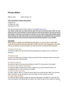 Privacy No ce Eﬀec ve Date: No ce Version: 1.0  Data Controller Contact Informa on
