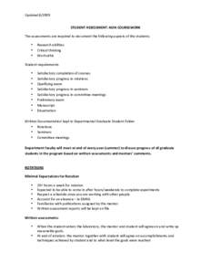 Updated 8/2009  STUDENT ASSESSMENT: NON COURSEWORK  The assessments are required to document the following aspects of the students:  • • •