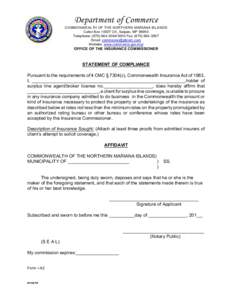 Department of Commerce COMMONW EALTH OF THE NORTHERN MARIANA ISLANDS Caller BoxCK, Saipan, MPTelephone: (3000 Fax: (Email:  W ebsite: www.commerce.gov.mp/