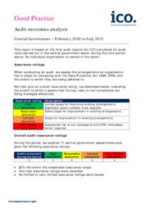 Good Practice Audit outcomes analysis Central Government – February 2010 to July 2012 This report is based on the final audit reports the ICO completed for audit visits carried out in the central government sector duri