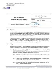 Ohio Administrative Policy IT-15 IT Security Education and Awareness