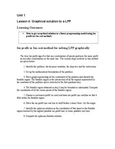 Unit 1 Lesson 4: Graphical solution to a LPP Learning Outcomes •  How to get an optimal solution to a linear programming model using Iso