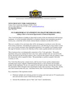 NEWS FROM NEW YORK FARM BUREAU Contact: Steve Ammerman, Manager of Public AffairsOfficeCell),  For Immediate Release: June 17th, 2014