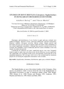 Journal of Fruit and Ornamental Plant Research  Vol. 14 (Suppl. 3), 2006 STUDIES ON ROVE BEETLES (Coleoptera: Staphylinidae) IN HUNGARIAN ORCHARDS ECOSYSTEMS