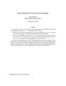 Non-Uniform ACC Circuit Lower Bounds Ryan Williams∗ IBM Almaden Research Center