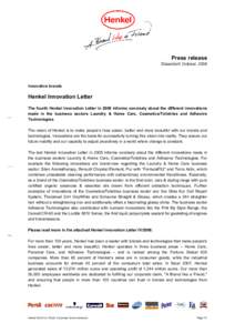 Press release Düsseldorf, October, 2008 Innovative brands  Henkel Innovation Letter