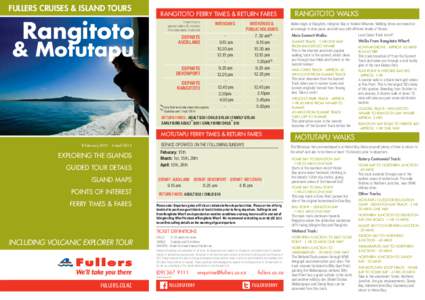 FULLERS CRUISES & ISLAND TOURS  Rangitoto RANGITOTO FERRY TIMES & RETURN FARES Travel time is