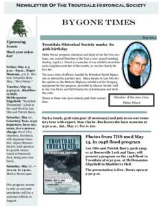 Newsletter Of The Troutdale Historical Society  Bygone Times MayUpcoming