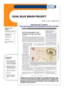 CAJAL BLUE BRAIN PROJECT Volume 2, issue 4. December 2010 Cajal Blue Brain in Science  ‘From the Connectome to the Synaptome: An Epic Love Story ’