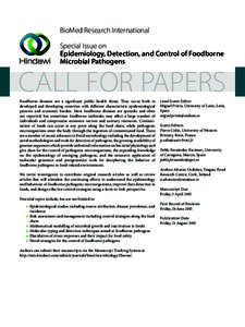 BioMed Research International Special Issue on Epidemiology, Detection, and Control of Foodborne Microbial Pathogens  CALL FOR PAPERS