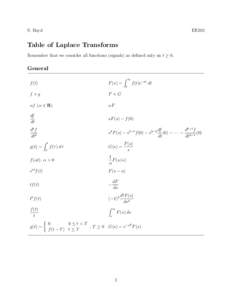 S. Boyd  EE102 Table of Laplace Transforms Remember that we consider all functions (signals) as defined only on t ≥ 0.