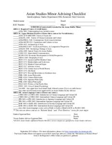 Asian Studies Minor Advising Checklist Interdisciplinary Studies Department (ISD), Kennesaw State University Student name: __________________________
