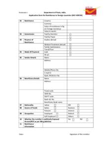 Annexure-I  Department of Posts, India. Application form for Remittance to foreign countries (MO VIDESH)  01