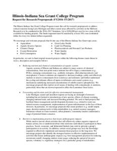 Illinois-Indiana Sea Grant College Program Request for Research Preproposals (FY2016–FY2017) The Illinois-Indiana Sea Grant College Program issues this call for research preproposals to address critical concerns facing