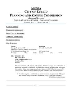 AGENDA  CITY OF EUCLID PLANNING AND ZONING COMMISSION (REGULAR MEETING) EUCLID MUNICIPAL CENTER - COUNCIL CHAMBERS