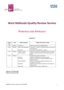 West Midlands Quality Review Service PRINCIPLES AND APPROACH Version 12 Version No.