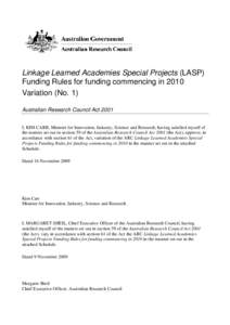 Linkage Learned Academies Special Projects Funding Rules - For funding commencing in 2010
