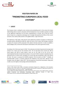 POSITION PAPER ON  “PROMOTING EUROPEAN LOCAL FOOD SYSTEMS” 1 1. CONTEXT