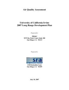 Air Quality Assessment  University of California Irvine 2007 Long Range Development Plan  Prepared for: