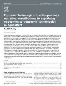 Epistemic brokerage in the bio-property narrative: contributions to explaining opposition to transgenic technologies in agriculture