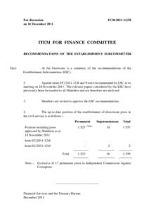 For discussion on 16 December 2011 FCR[removed]ITEM FOR FINANCE COMMITTEE
