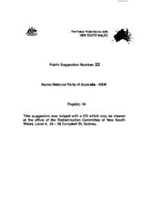 The Federal Redistribution 2006 NEW SOUTH WALES, Suggestion Number Twenty Two