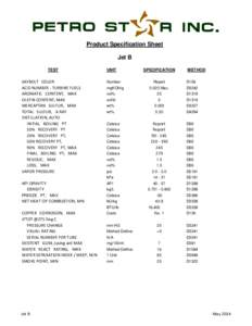 Product Specification Sheet Jet B TEST SAYBOLT COLOR ACID NUMBER - TURBINE FUELS